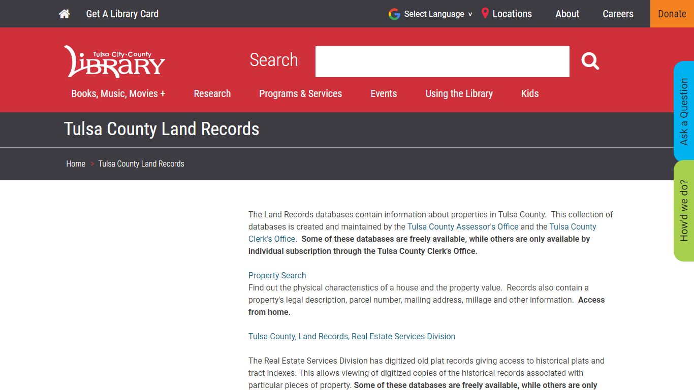 Tulsa County Land Records | Tulsa Library